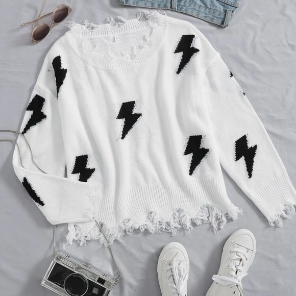 SHEIN Sweaters - Lightning Pattern Distressed Sweater